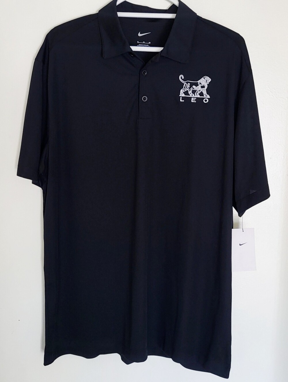 Nike Dry Fit Polo Black White Leo Tiger Logo Mens XL Preppy